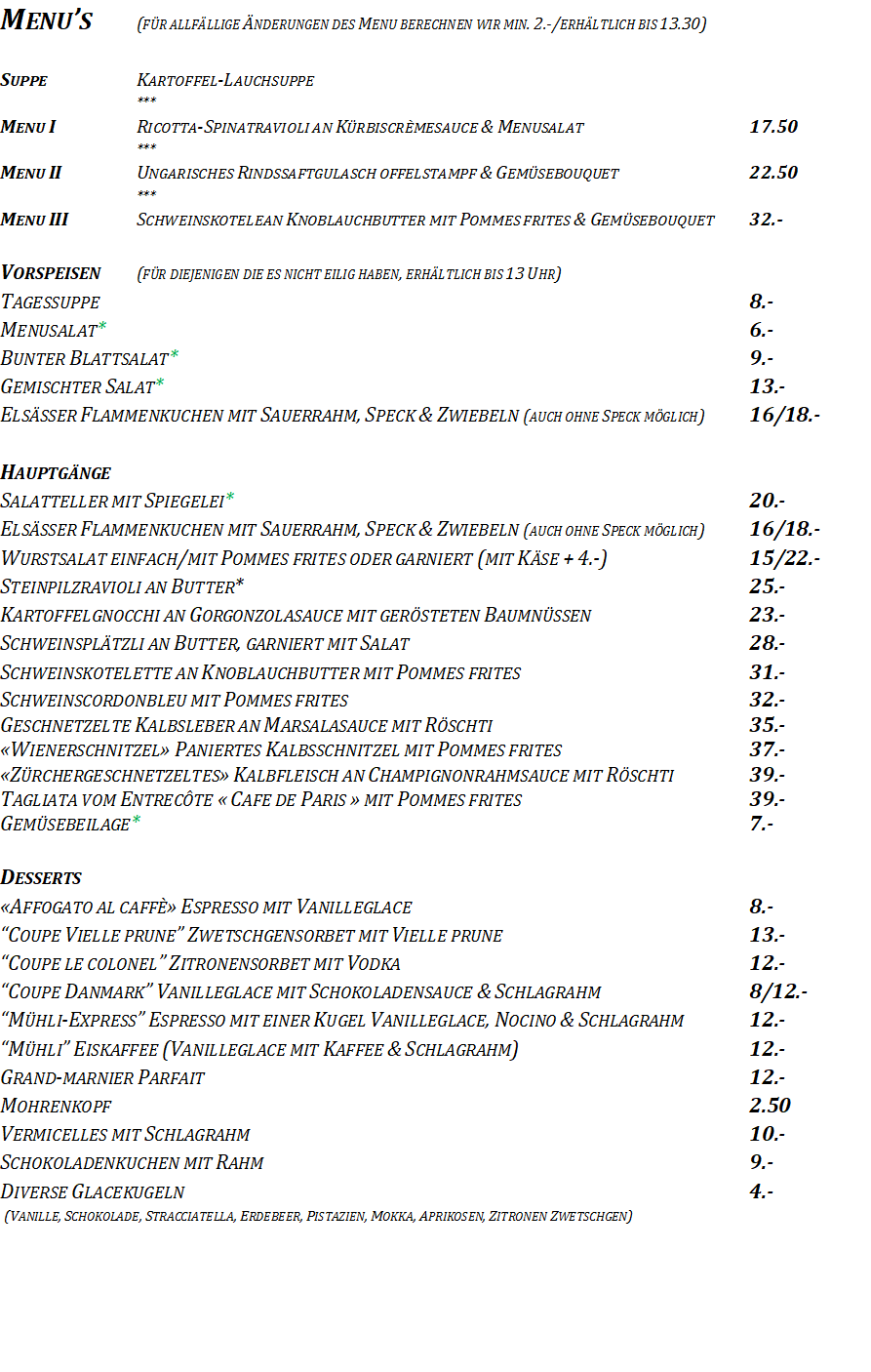 Mittagsmenu vom Mittwoch 18.Juni 2025