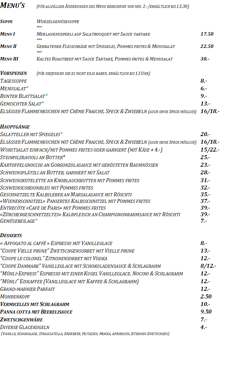 Mittagsmenu vom Mittwoch 18.Juni 2025