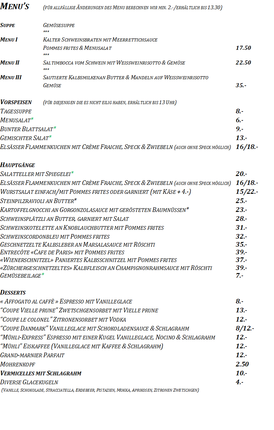 Mittagsmenu vom Mittwoch 18.Juni 2025