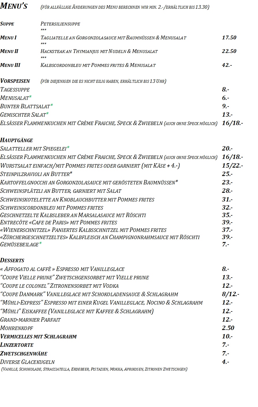 Mittagsmenu vom Mittwoch 18.Juni 2025