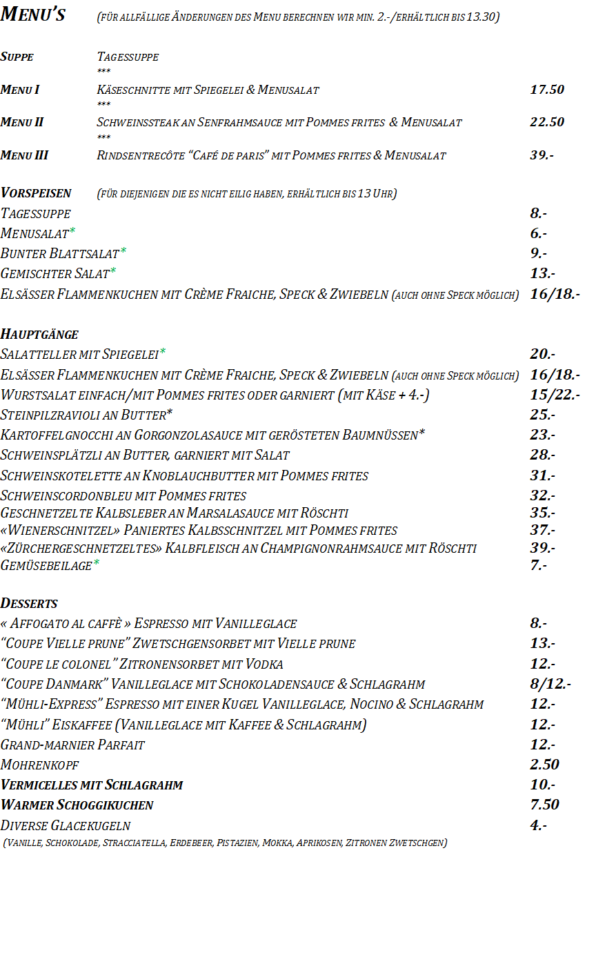 Mittagsmenu vom Mittwoch 18.Juni 2025