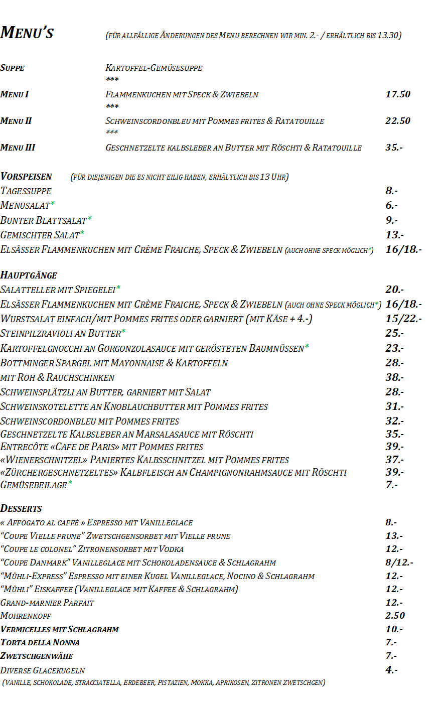 Mittagsmenu vom Mittwoch 18.Juni 2025