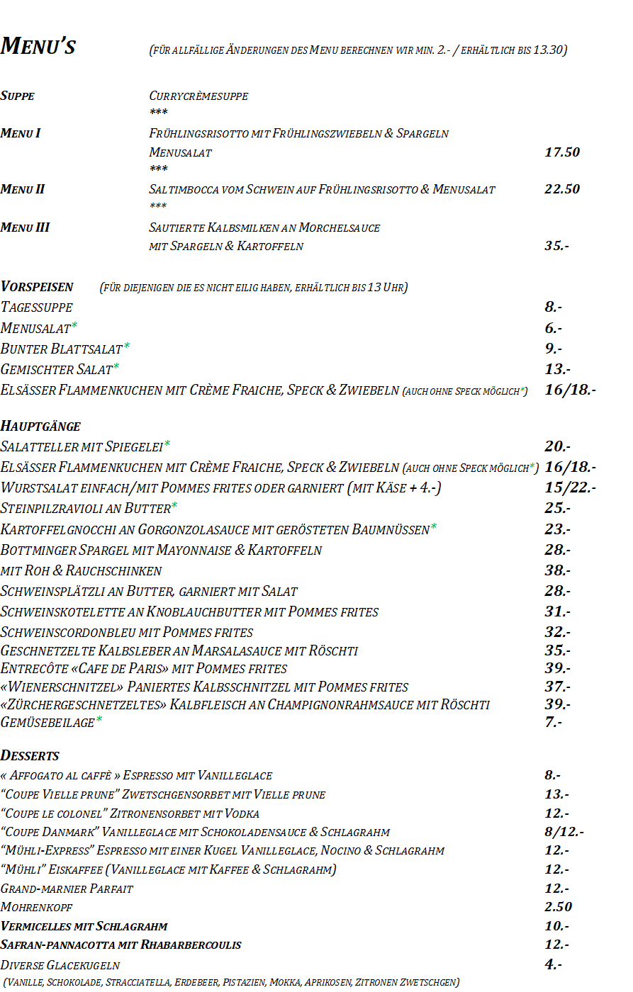 Mittagsmenu vom Mittwoch 18.Juni 2025