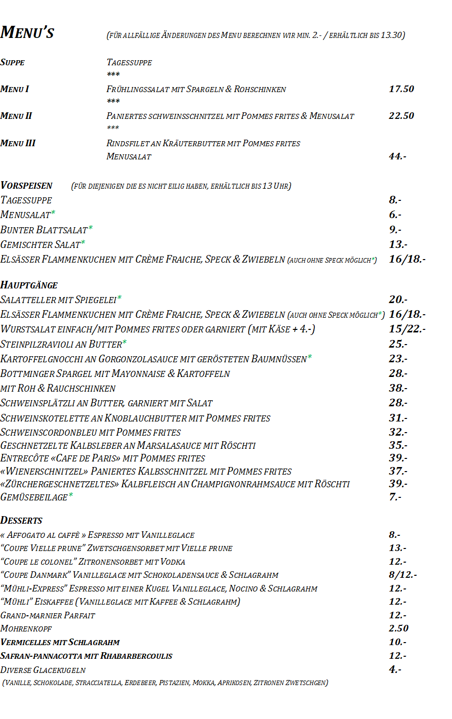 Mittagsmenu vom Mittwoch 18.Juni 2025