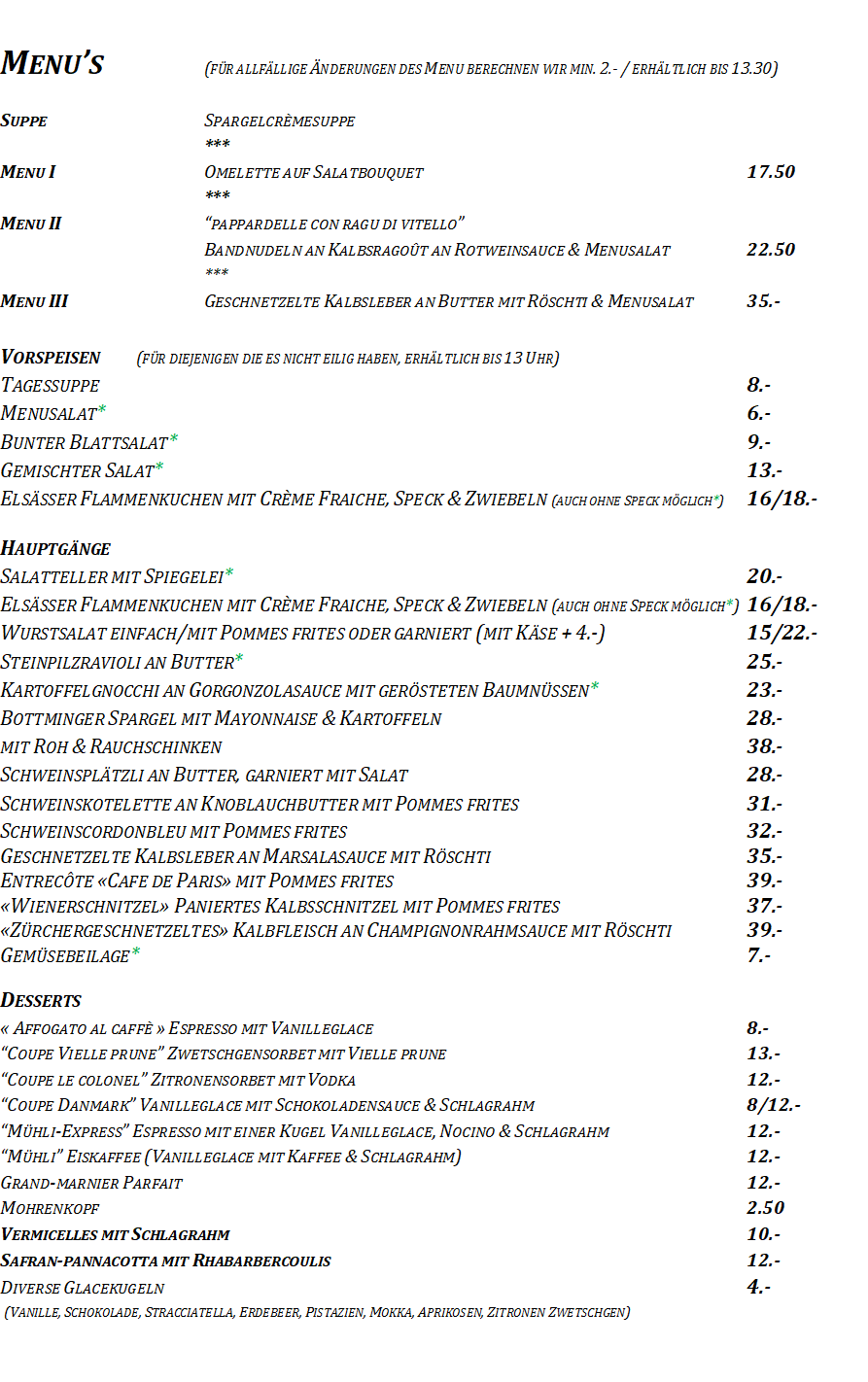 Mittagsmenu vom Mittwoch 18.Juni 2025