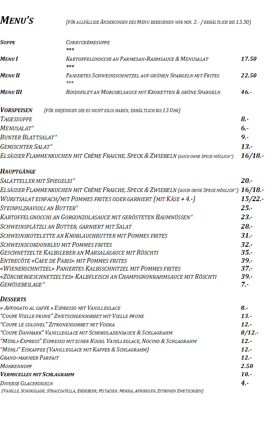 Mittagsmenu vom Mittwoch 18.Juni 2025
