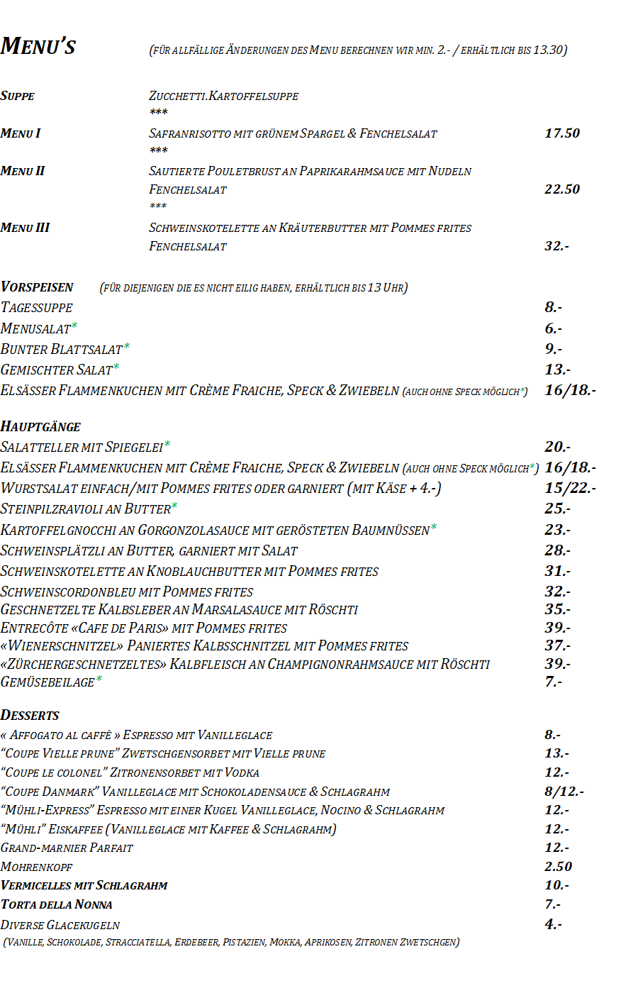 Mittagsmenu vom Mittwoch 18.Juni 2025