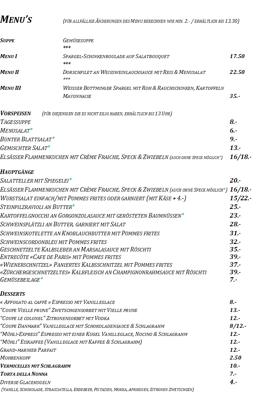 Mittagsmenu vom Mittwoch 18.Juni 2025