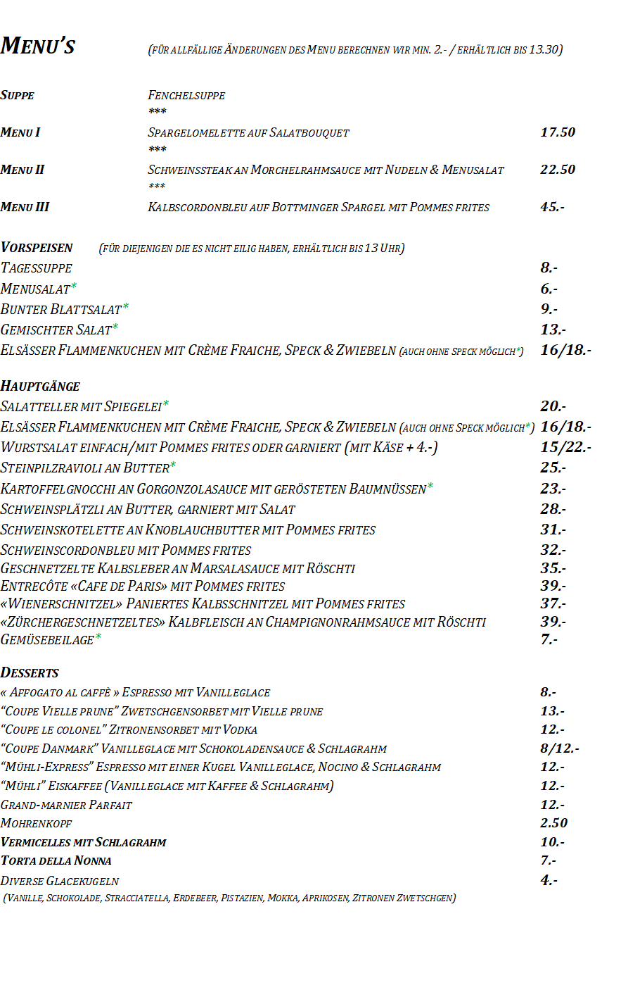 Mittagsmenu vom Mittwoch 18.Juni 2025