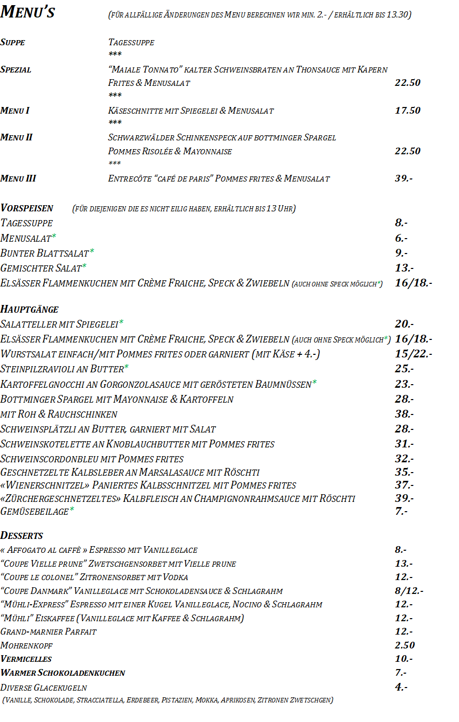 Mittagsmenu vom Mittwoch 18.Juni 2025